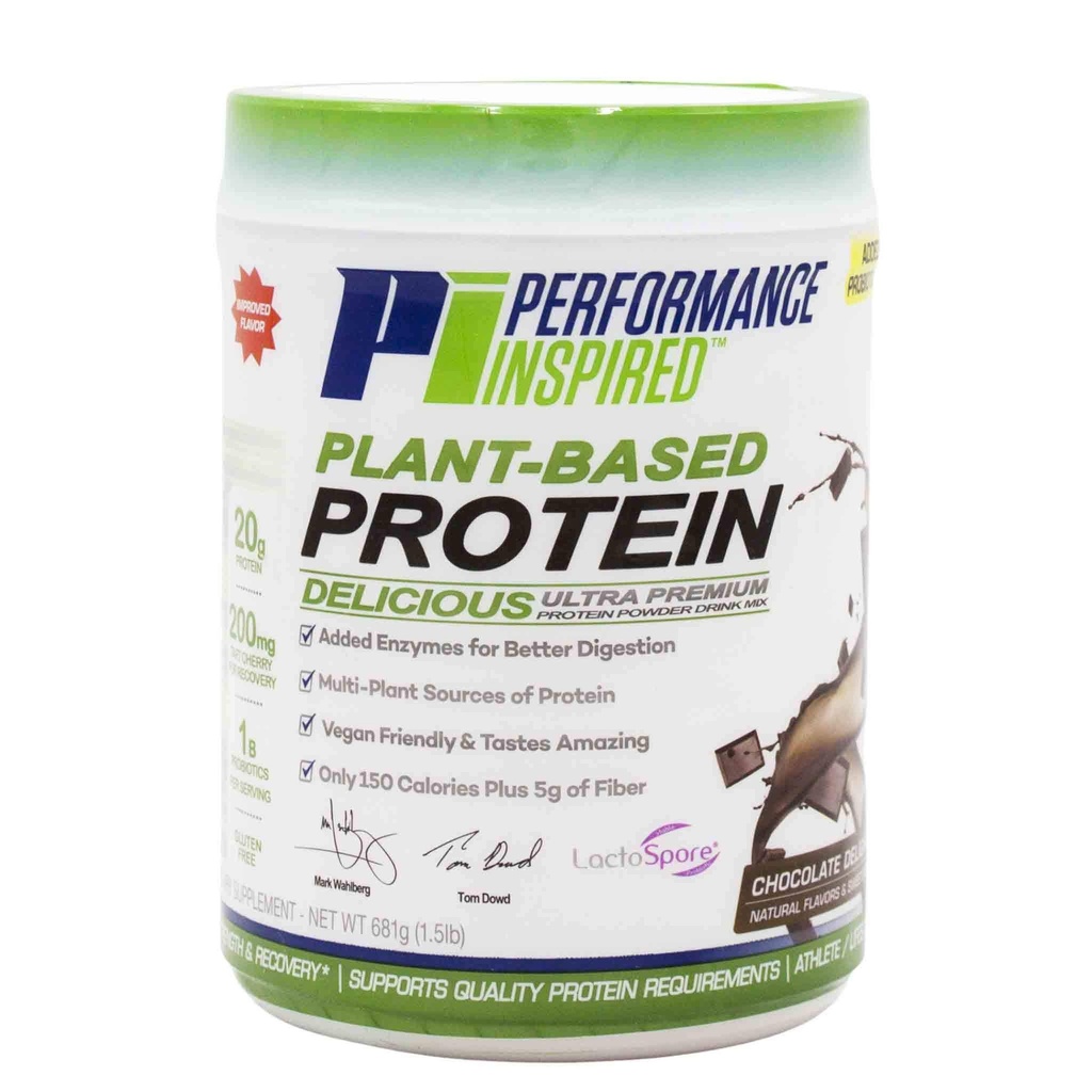 Performance Inspirated Nutrition Plant Protein Powder - All Natural - 20G Protein - 1B Probiotika - fordøjelsesenzymer - Fiber Packed - Gluten Free - Chokolade Delight - 1,5 lb