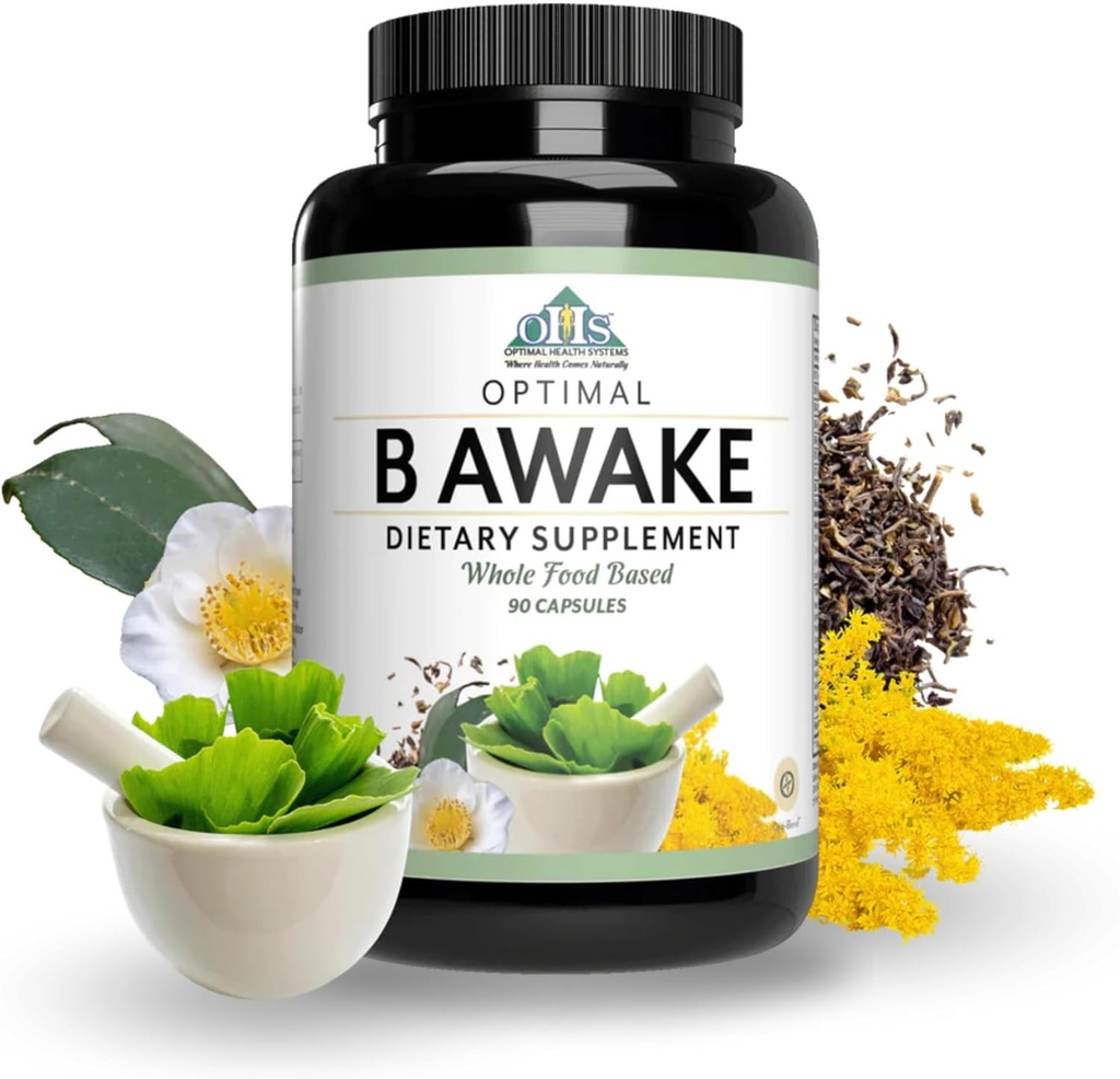 Optimal Health Systems B Awake Medic124; Super B Vitamin / Energy Blend & Whole Foods + enzymer & probiotika til Absorption Medic124; 90 kapsler