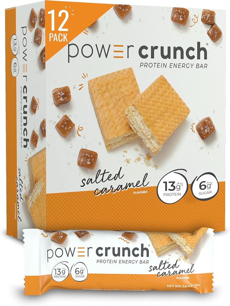 Power Crunch Protein Wafer Bars, High Protein Snacks med lækker smag, Saltet karamel, 1.4 Ounce (12 Greve)