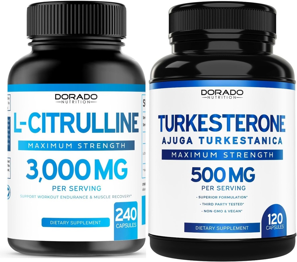 L Citrullin Supplement (240 Greve) L Arginin & Nitric Oxide - Stamina, Endurance, Performance for Workouts og Turkesterone (120 Greve) Atletisk ydeevne & Muskelmasse Support - Vegan & USA Made