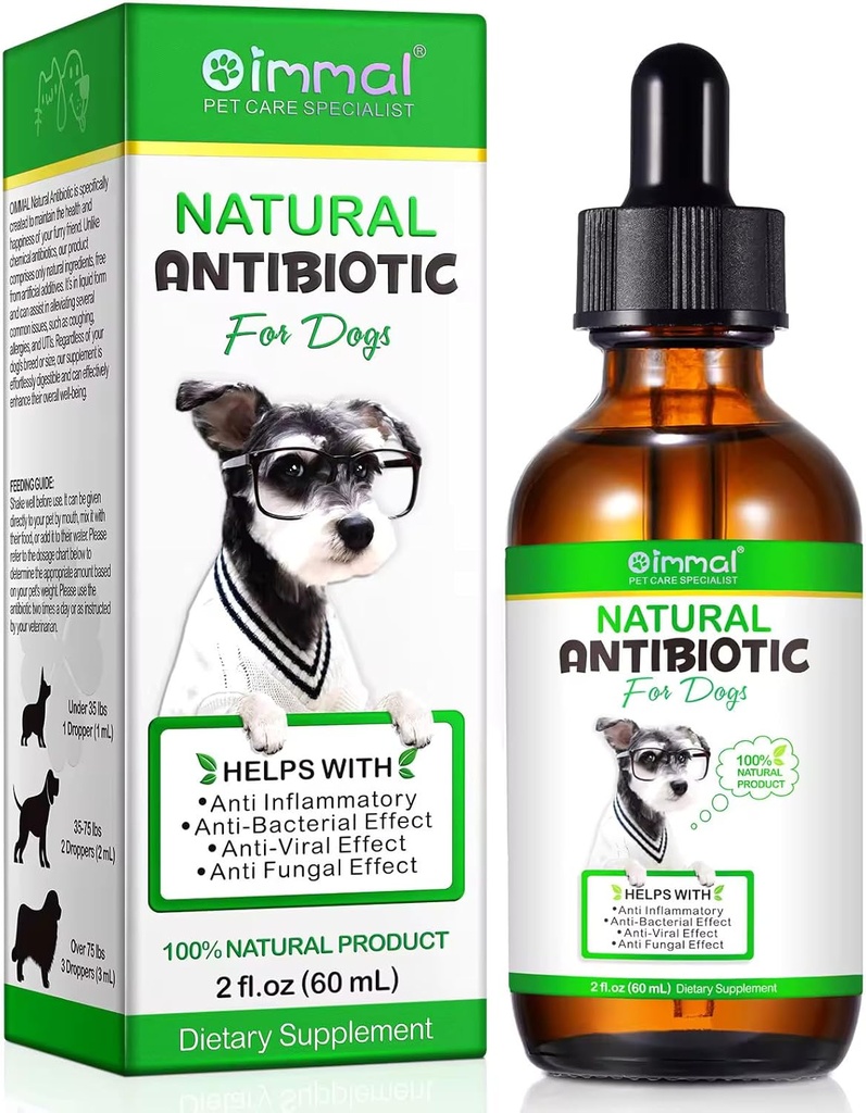 Naturlig Hund Antibiotika Supplement - Urte Antibiotika Drops til immun, Allergi & hudstøtte - Itchy Skin, Øre & Hot Spot Relief - for alle racer