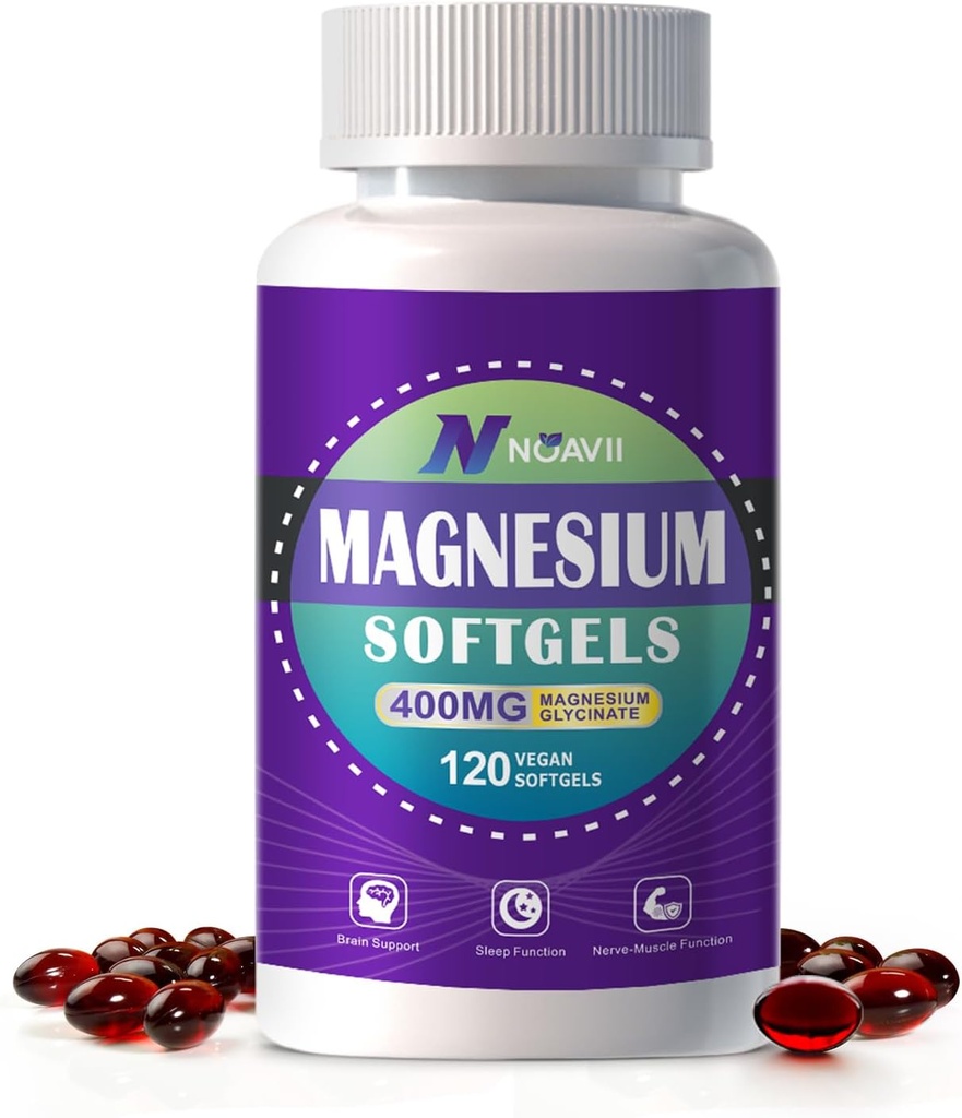 Magnesiumsupplement Softgel, Easy Absorption Magnesium Glycinate Gel Kapsler 400mg med D3 & K2, høj biotilgængelighed Magnesium til søvn & rolig support, nervøs, muskel & ben sundhed