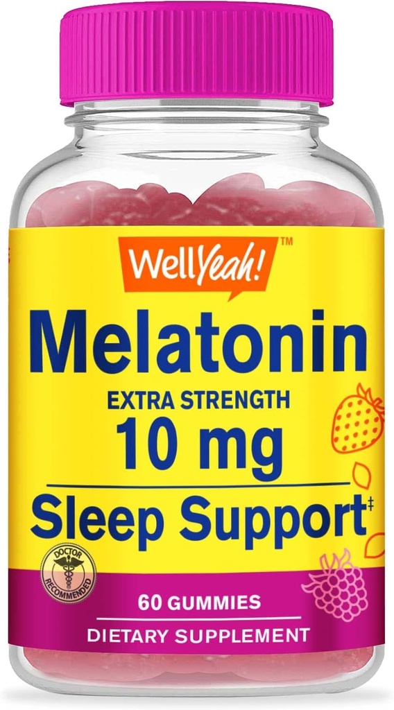 WellYe Melatonin 10mg Gummies - 2 måneders levering - Natural Sourced Flavor, Drug- Free Gummy Supplement - Gluten og Gelatine Free, Vegetar - 60 Gummies