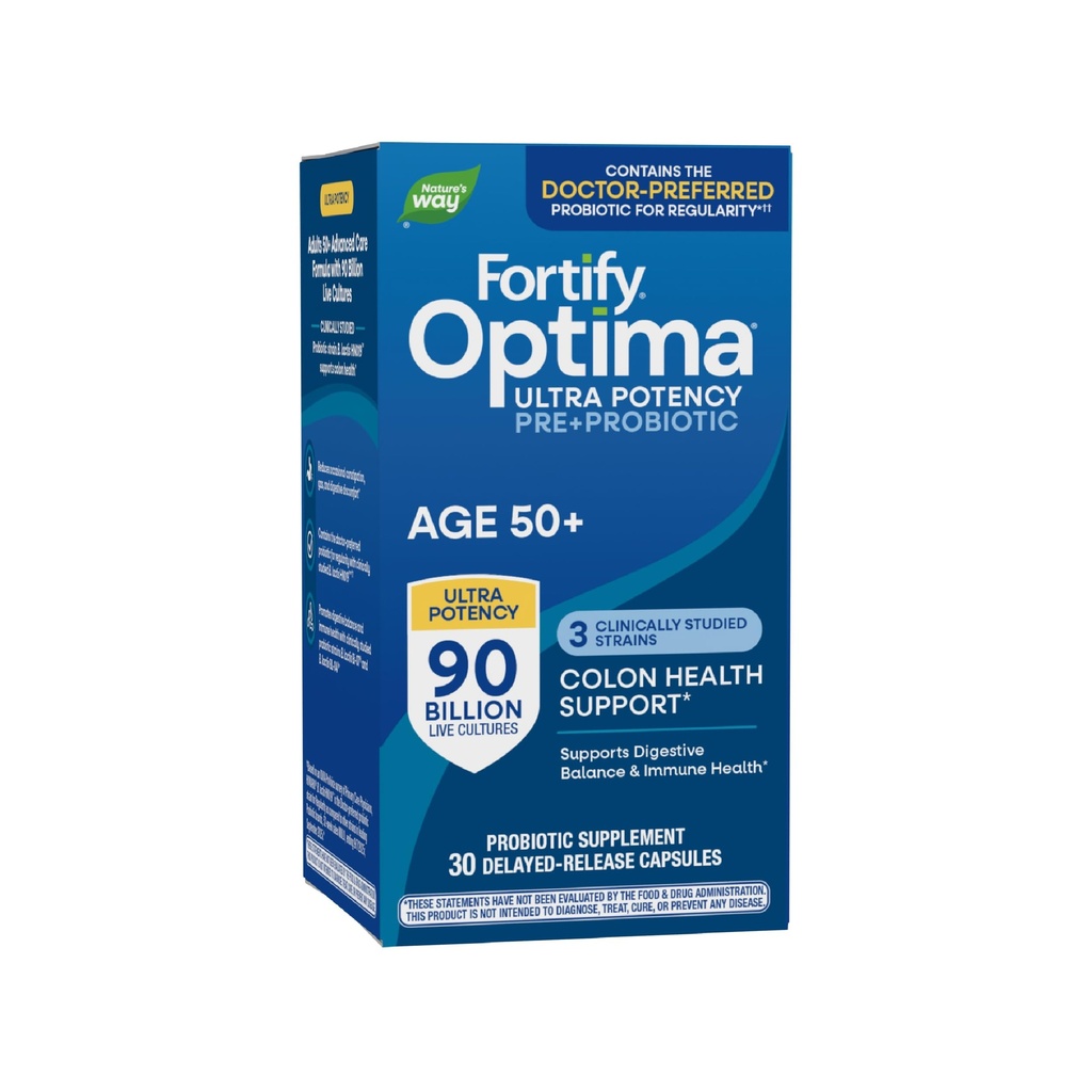 Nature 's Way Fortify Optima Probiotisk for voksne 50 +, 90 Millioner levende kulturer, 15 Stammer, Colon Sundhed *, understøtter fordøjelsesbalance og immunforsvar *, 30 kapsler (Packaging May Vary)