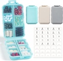 3 Pack, 14 GRIDS Travel Pill Organizer Box med etiketter - Travel Medicine Case Kit - Pocket Daily Pharmacy Container - Travel Medication Holder Dispenser for Fish Oil Vitamin Supplement Storage