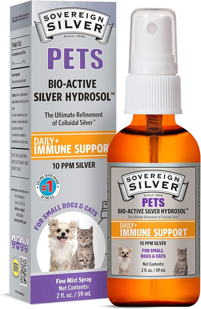 Sovereign Silver Pets Immune Support, Colloidal Silver, Bio-Active Silver Hydrosol, for Dogs and Cats, 10 ppm, Fine Mist Spray, 2 Fl Oz