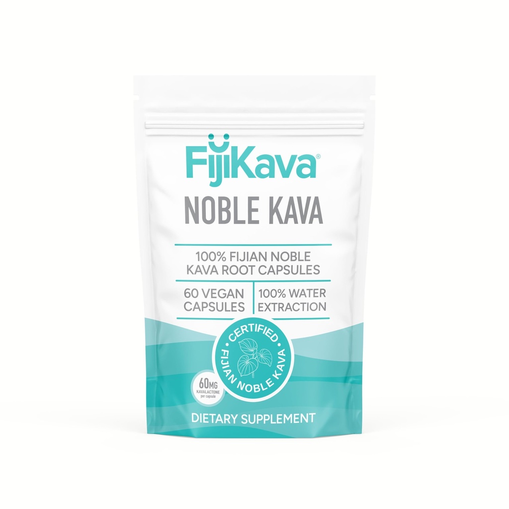 FijiKava Noble Kava Kapsler, 600 mg Kavalactoner Per Serving, Natural Relaxation & Sleep Support, Vegan & Non- GMO, 60- Greve, Premium Piper Methysticum Extract for Calm & Stress Relief