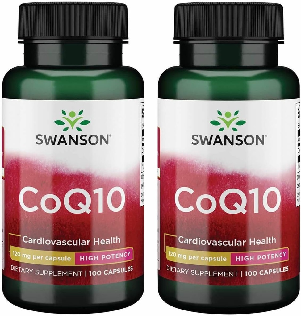 Swanson CoQ10 - Hjælper med at fremme hjertesundhed, energistøtte og aids Samlet hjerte-kar-system sundhed - Hjælper vedligeholde Coenzym Q10 supplement - (100 kapsler, 120mg hver) (2 Pack)