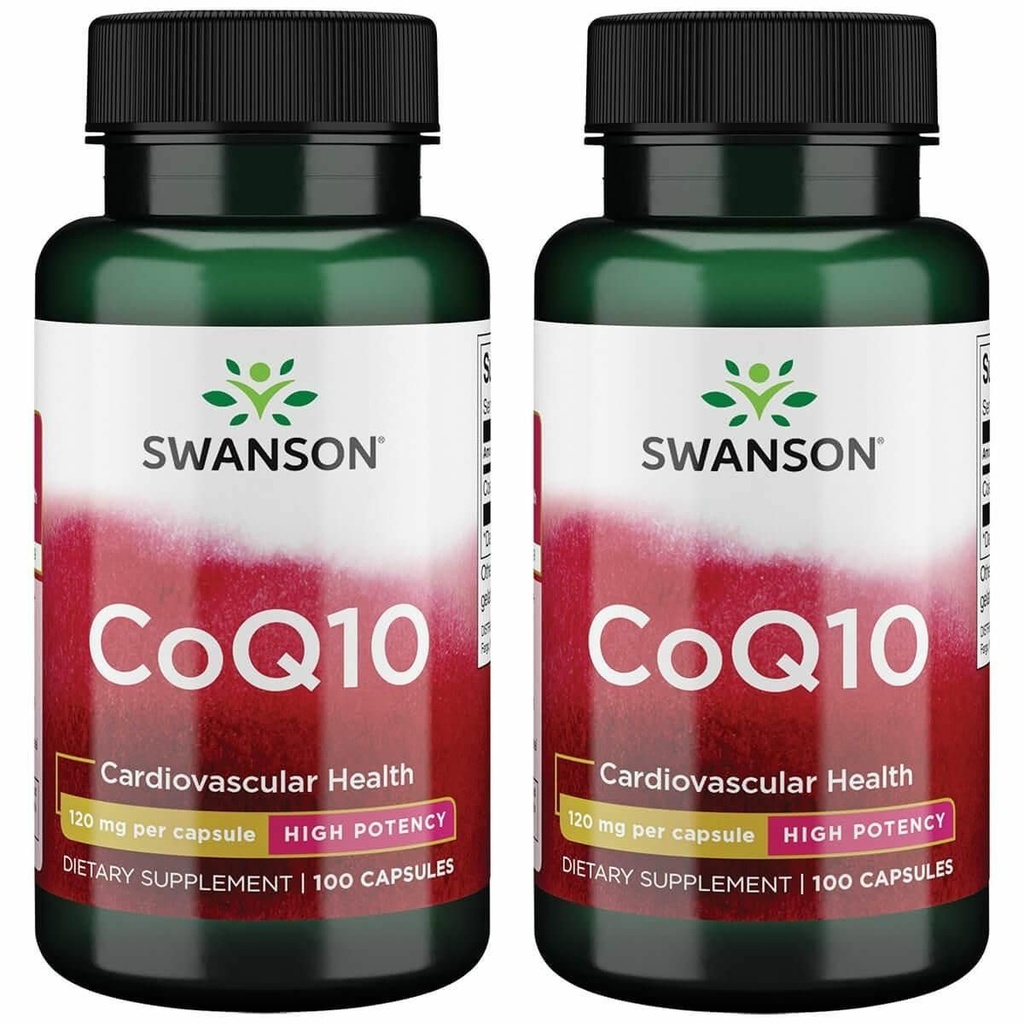 Swanson CoQ10 - Hjælper med at fremme hjertesundhed, energistøtte og aids Samlet hjerte-kar-system sundhed - Hjælper vedligeholde Coenzym Q10 supplement - (100 kapsler, 120mg hver) (2 Pack)