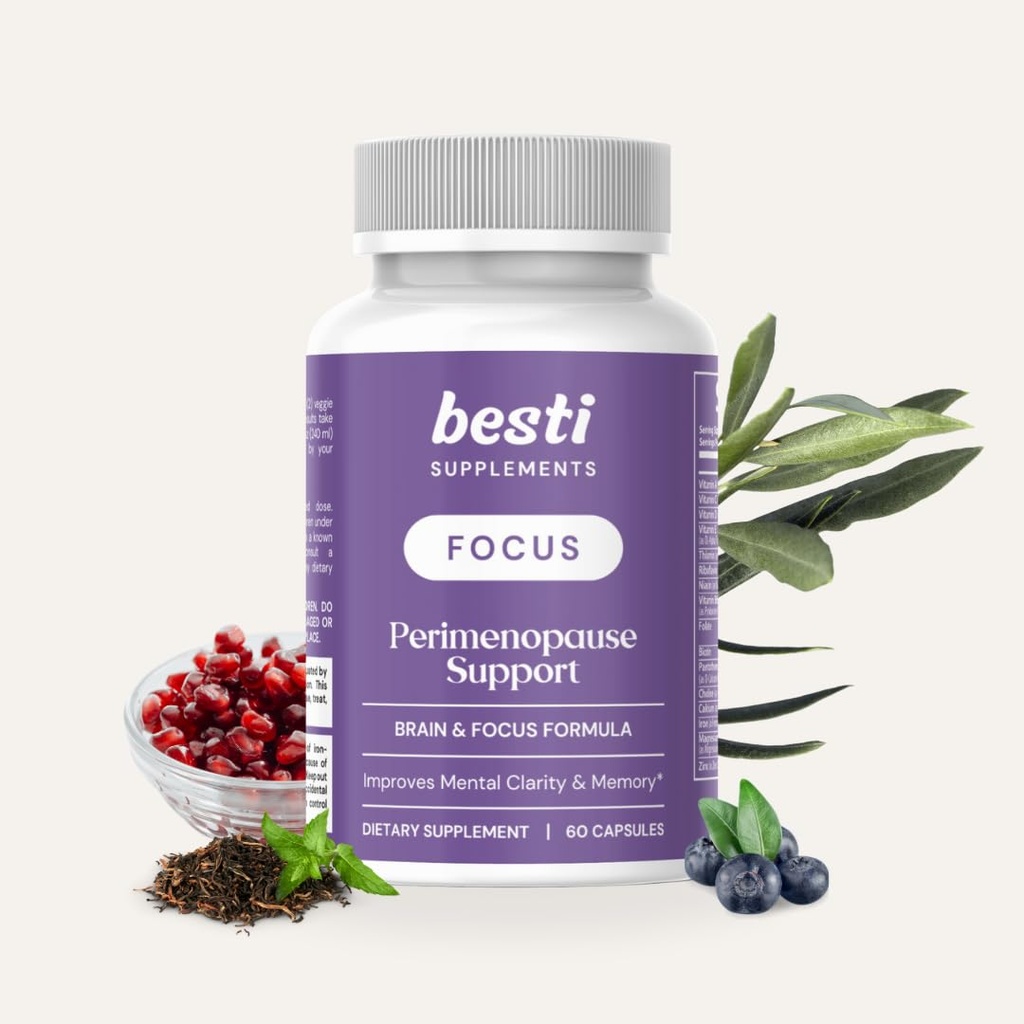 Besti Kosttilskud Fokus - Perimenopause Support med Focus + Formel, 60 Kapsler; øger mental Klarhed, hukommelse og kognitiv funktion
