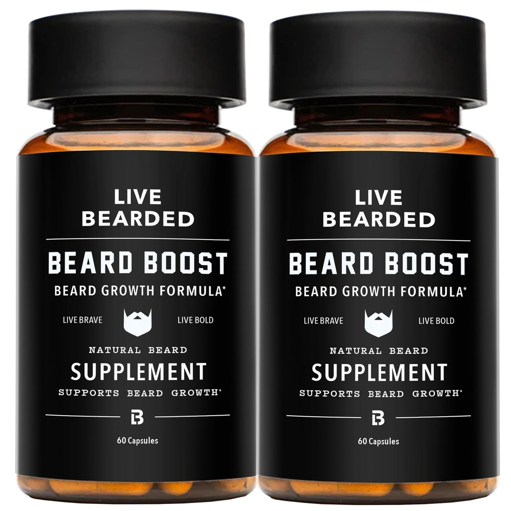 Levende bearded skæg Boost - skæg vækst vitaminer til mænd med biotin, collagen, Silica, Fo-Ti Root - Ansigtshårvækst for mænd, Made in the United Kingdom