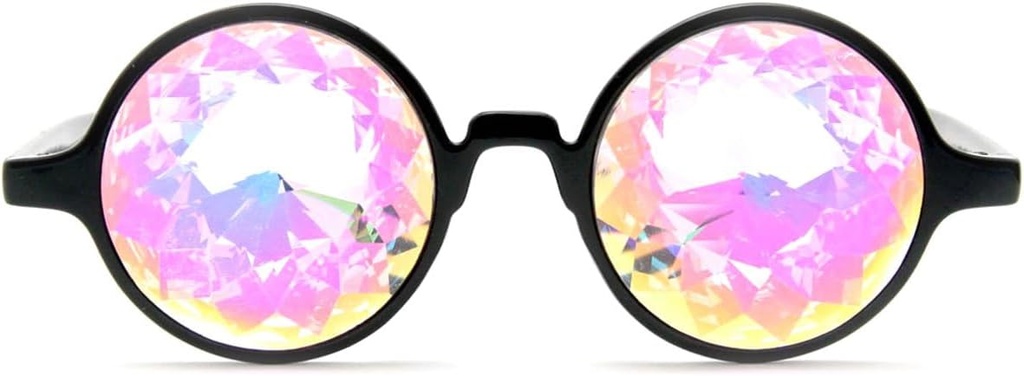 GloFX Black Kalejdoskop Glasser 124; Plastic Frame Diffraction Glasser med Glas Krystal Lens 124; 3D Prisme Rainbow Effect