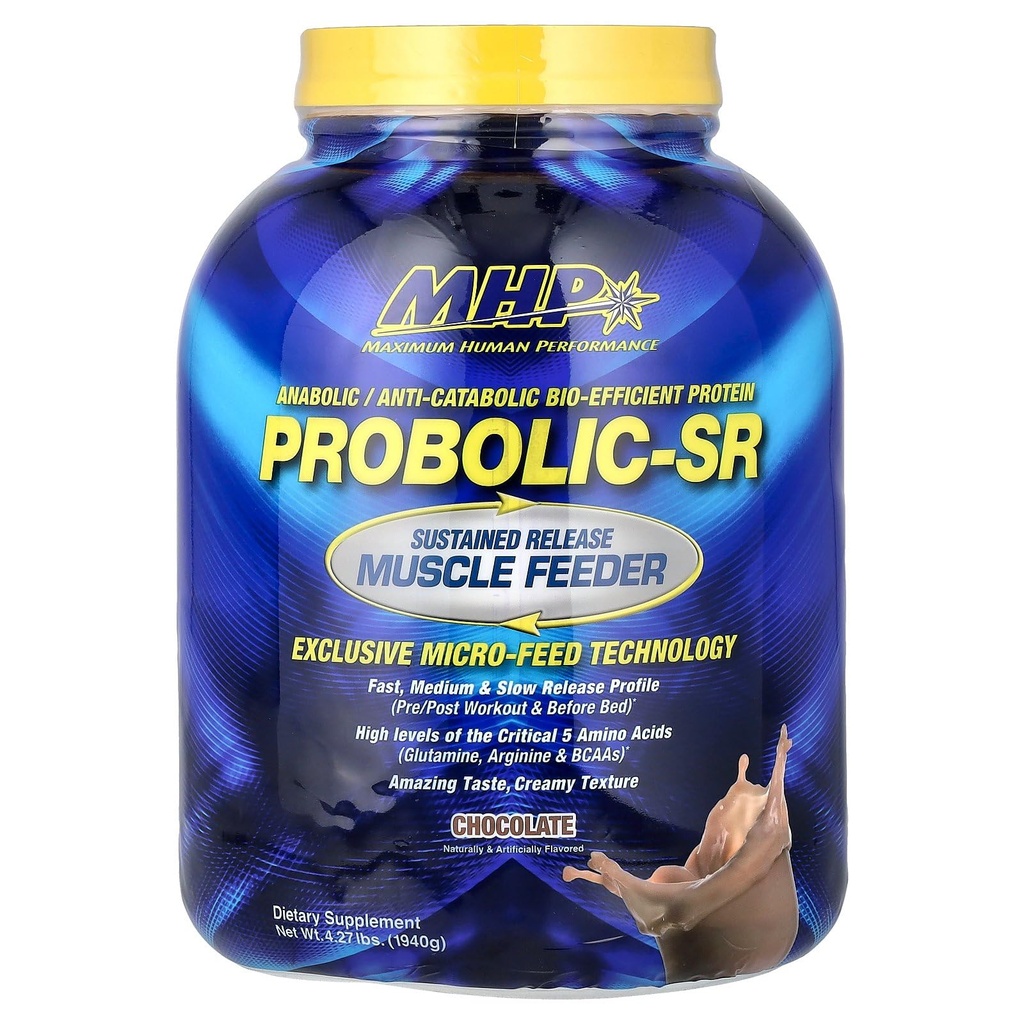 Maksimum Human Performance Probolic- SR Vedvarende frigivelse Protein Powder, 24g Protein, BCAA, Glutamin, Arginin, Pre- Workout, Post- Workout, Nighttime Protein, 4lbs, 52 Servere, Chokolade