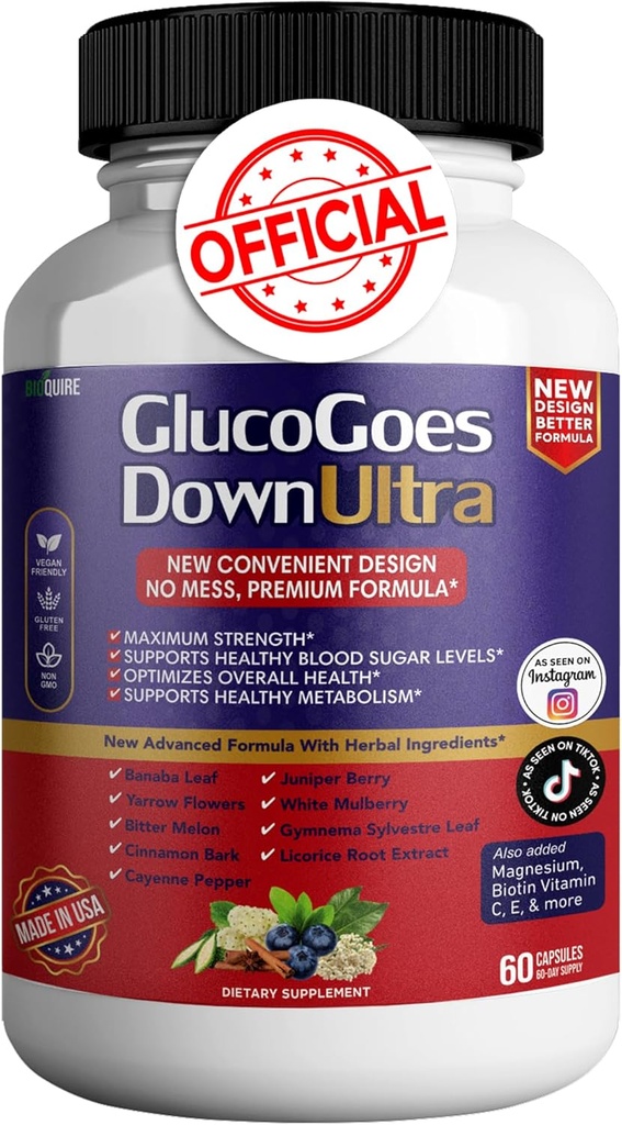 Gluco Goes Down Ultra Kosttilskud, 60 kapsler, maksimal styrke, understøtter sunde blodsukkerniveauer, optimerer den samlede sundhed - pakke med 1