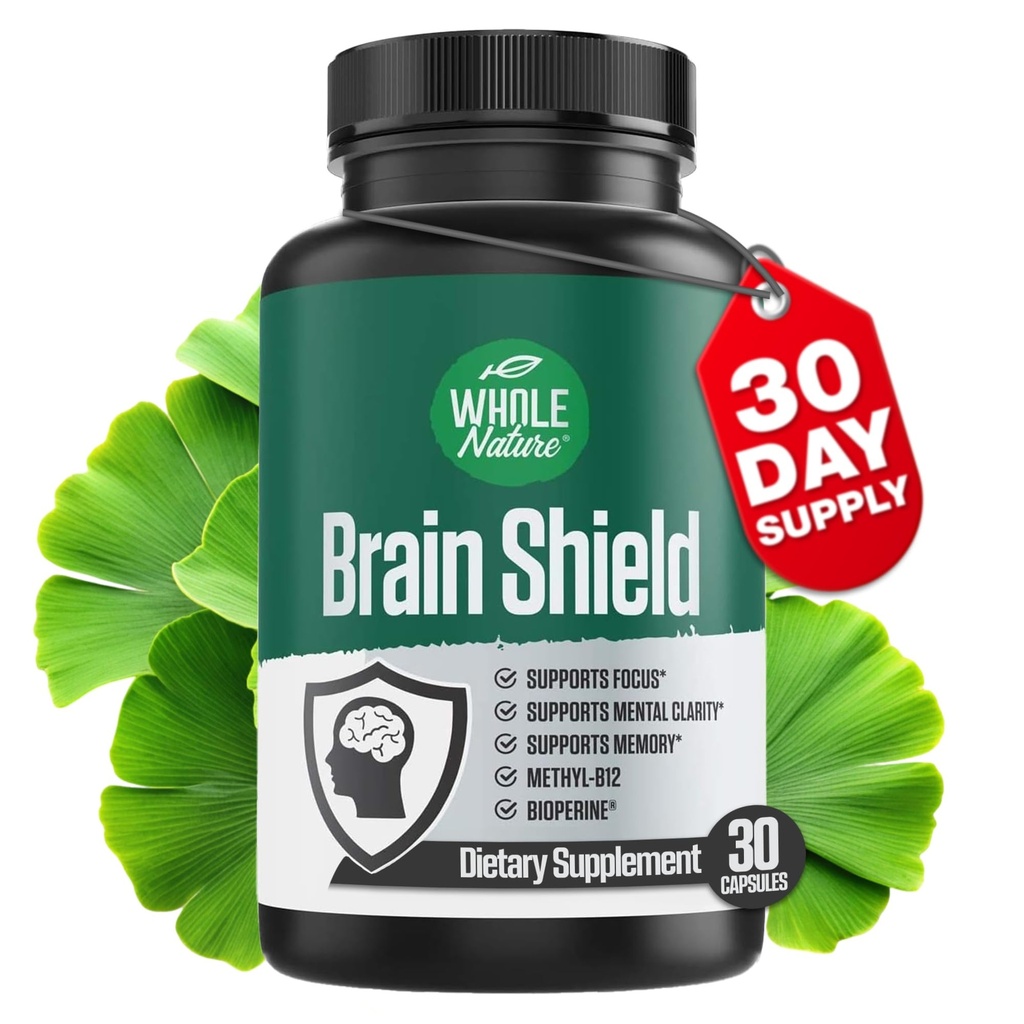 Brain Booster Nootropics - Brain Shield med Ginkgo Biloba, Alpha GPC og Bacopa Monnieri, Vitamin B12, B3 - Support Focus, Memory & Clarity, Energy & Stress Relief. (1)