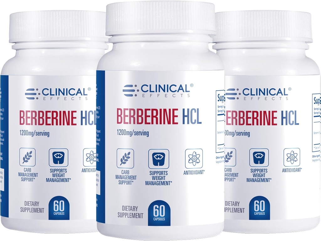 Kliniske effekter Berberine HCL - Pure Berberine 1200mg - Leverstøtte - Vegan Supplement - 3 Pack - Made in The USA