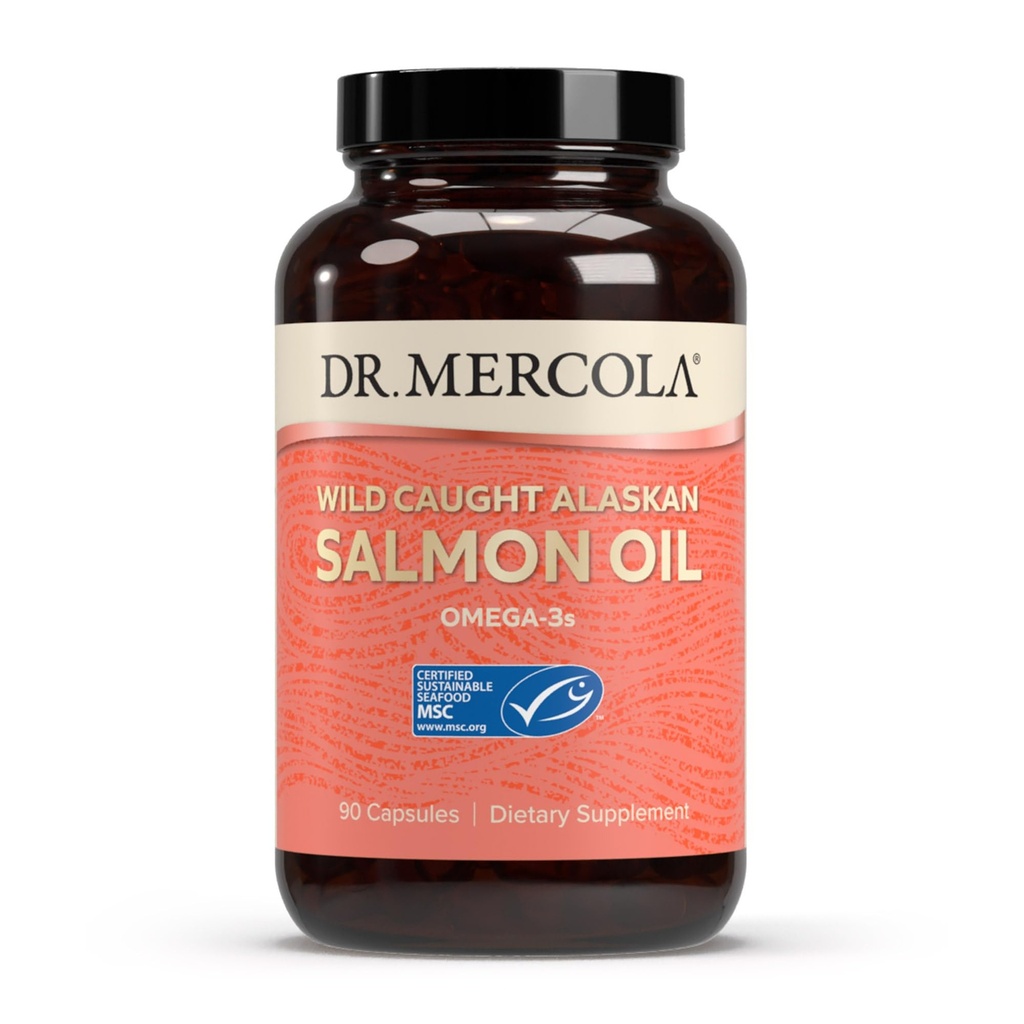 Dr. Mercola Wild fanget Alaska Salmon Oil, 30 Servere (90 kapsler), Omega- 3s, Kosttilskud, Understøtter sund hjerne & kognitiv funktion, Non-GMO, MSC Certificeret