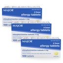 MAJOR 4 Mg Allergi tabletter - Chlorpheniramin Maleate 4-timers Allergi medicin - Antihistamin for lindring af nysen, Itchy Watery Eyes, Itchy Throat, og Runny Næse - 100 Greve (3 Pack)