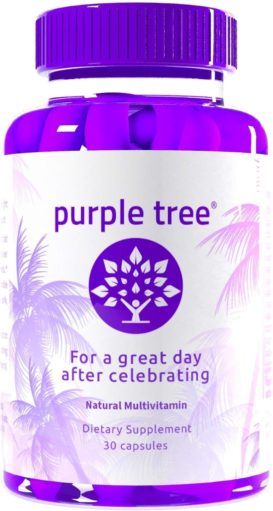 Purple tree Post- Celebration Wellness Vitumes Decl. 124; Leverstøtte, hurtig hydrering, Body Replenisher Decl. 124; Dihydromyricetin DHM, Milk Thistle, Electrolytes, Vitamin B, Willow Bark, Quercetin (30 piller)