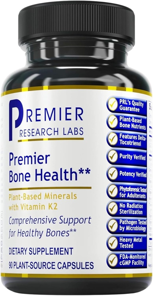Premier Research Labs Premier Bone Health - Bone Health Vitaminer, Knoglestyrke supplement til kvinder & mænd, Calcium tillæg med vitamin K2, sund benstøtte - 90 kapsler