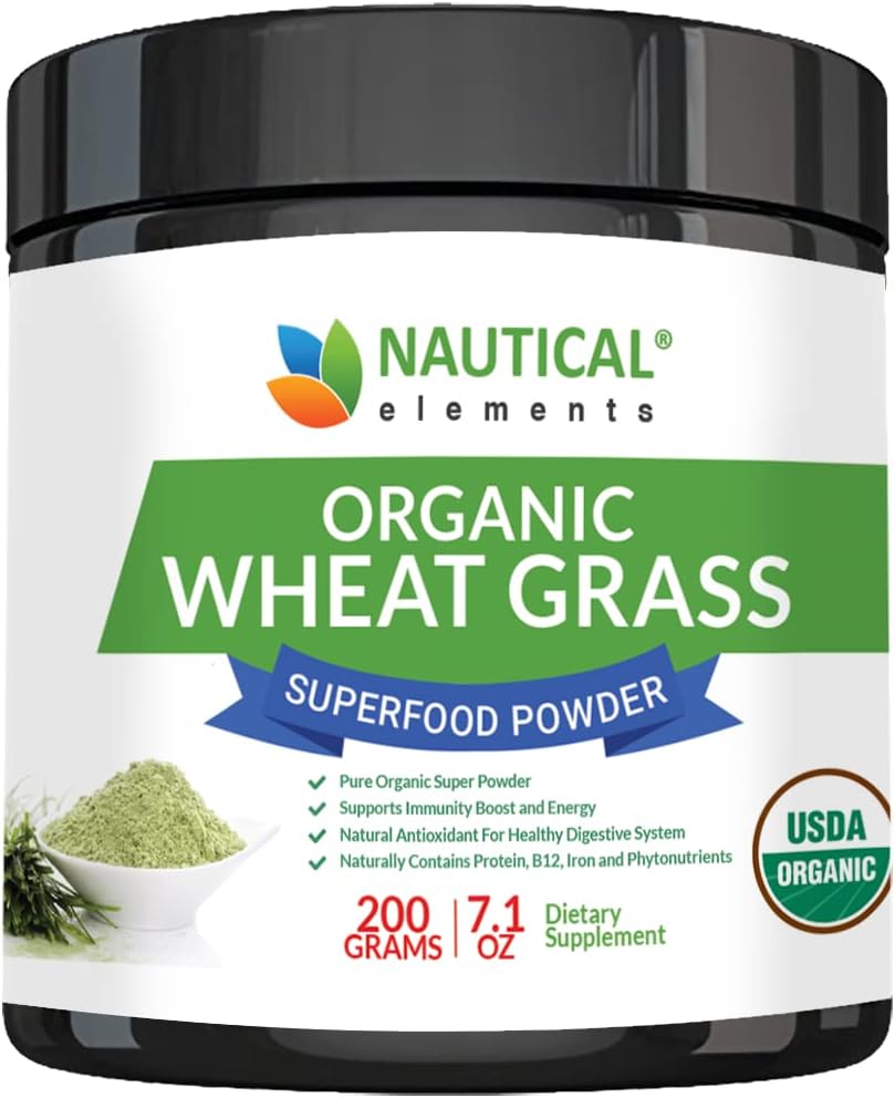Wheatgrass Powder - USDA Certified Organic Hvedegræs Powder, der er rig på essentielle aminosyrer, Chlorophyll, Antioxidanter, Fedtsyrer, Minerals & Vitamin - US Grown - Vegan & Non- GMO Superfoods