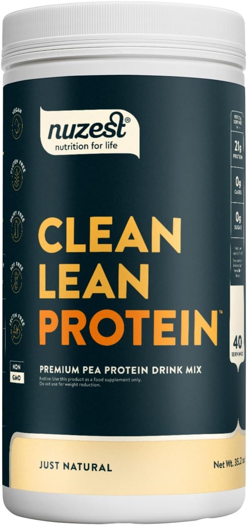 Nuzest - Pea Protein Powder - Clean Lean Protein, Premium Vegan Plant Based Protein Powder, Dairy Free, Gluten Free, GMO Free, Protein Shake, Just Natural (UNFLAVORED), 40 Servings, 2.2 lb