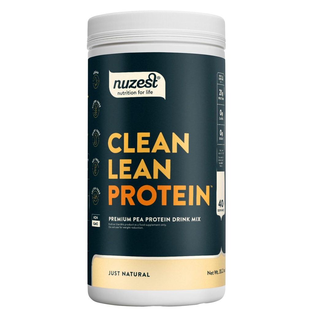 Nuzest - Pea Protein Powder - Clean Lean Protein, Premium Vegan Plant Protein Powder, Dairy Free, Gluten Free, GMO Free, Protein Shake, Just Natural (UNFLAVORED), 40 Serveringer, 2,2 lb