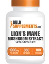 BulkSupplements.com Lions Mane Mushroom Extract Kapsler - Mushroom Supplement, Brain Supplement for Memory and Focus Support - Vegan, 2 Kapsler pr Servering (1000 mg), 360 Kapsler (pakke med 1)