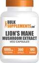 BulkSupplements.com Lions Mane Mushroom Extract Kapsler - Mushroom Supplement, Brain Supplement for Memory and Focus Support - Vegan, 2 Kapsler pr Servering (1000 mg), 360 Kapsler (pakke med 1)