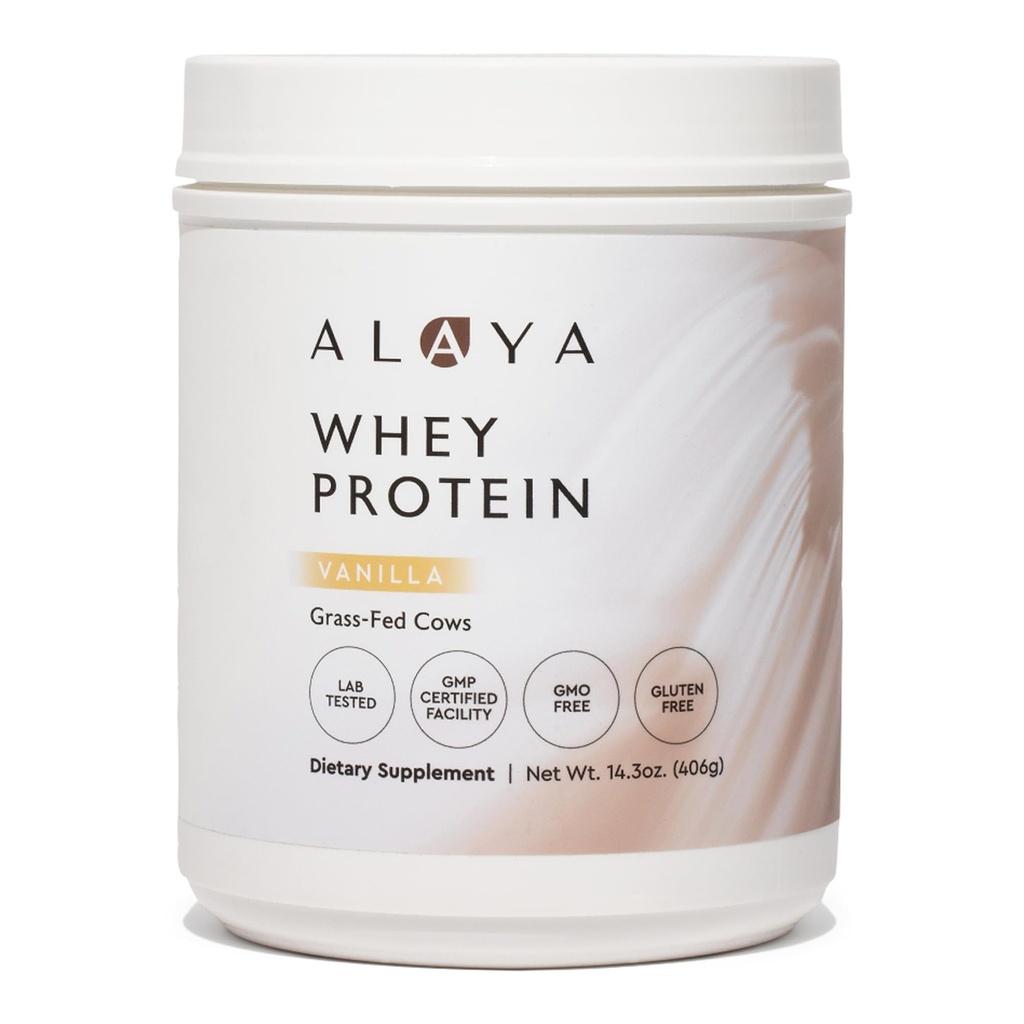 Alaya Naturals - Græs Fed Whey Protein Powder - Vanilla Flavor, All Natural, Hormone Free - 20g Protein per serving - Non-GMO, rBGH Free, Gluten Free - Great Source of BCAA