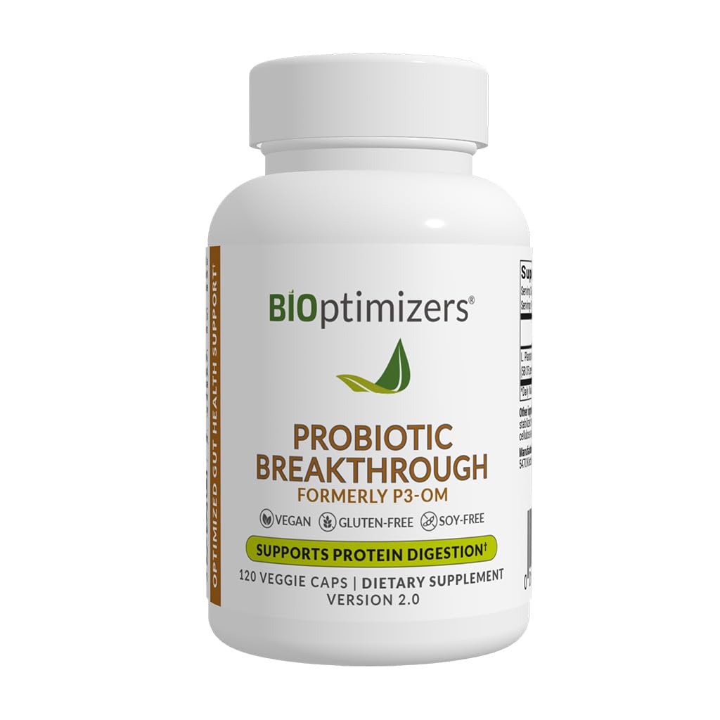 BIOptimizers Probiotic Breakthrough – Lactobacillus Plantarum OM Probiotics & Prebiotics Health Supplement for Gut, Digestive & Immune Support Probiotics for Women Men Elderly– 120 Vegan Capsules