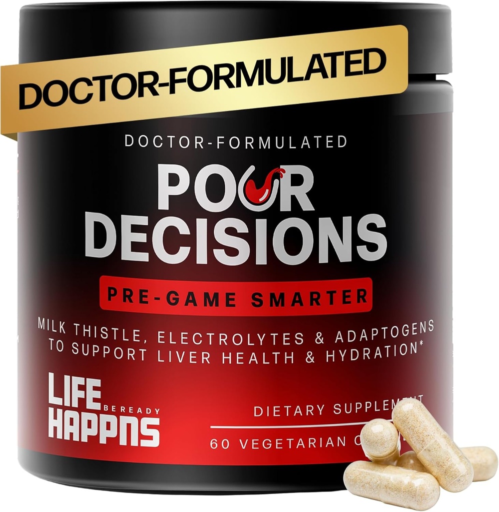 Life Happns Pour beslutninger lever sundhed supplement med mælk tidsel, vitamin B6, elektrolyter - Understøtter hydrering og inddrivelse, 60 kapsler