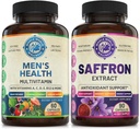 Herre Daglige Multivitaminer & Pure Saffron Extract Bundle (én flaske hver). Kollektivt støtter Holistisk Wellness, Boosted Energy, Ophævet Mood. Lavet i USA.