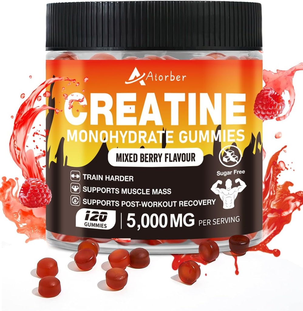 Creatinmonohydrat Gummier for mænd og kvinder - 5g Creatinmonohydrat per servering, Understøtter workout, Zero Sugar, 120 Vegan Supplement Gummies