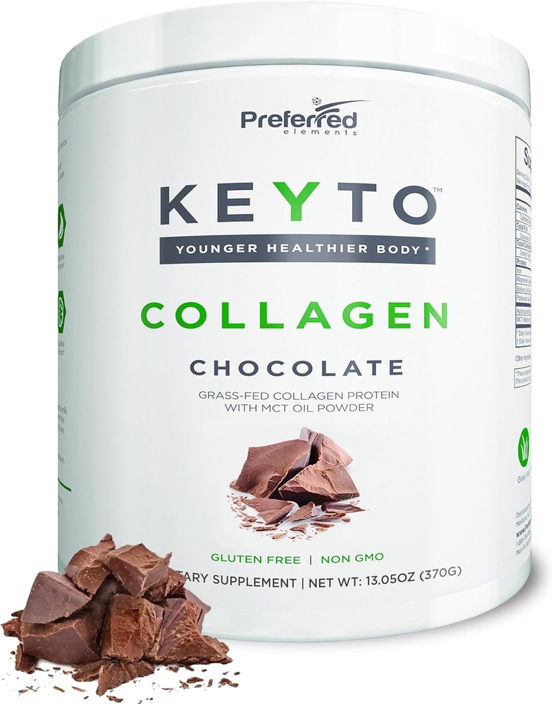 Keto Collagen Protein Powder med MCT Oil - Keto og Paleo Friendly Grass Fed og Pasture Raised Hydrolyzed Collagen Peptider - Fits Low Carb Diet og Keto Snacks - KEYTO Chocolate Flavor