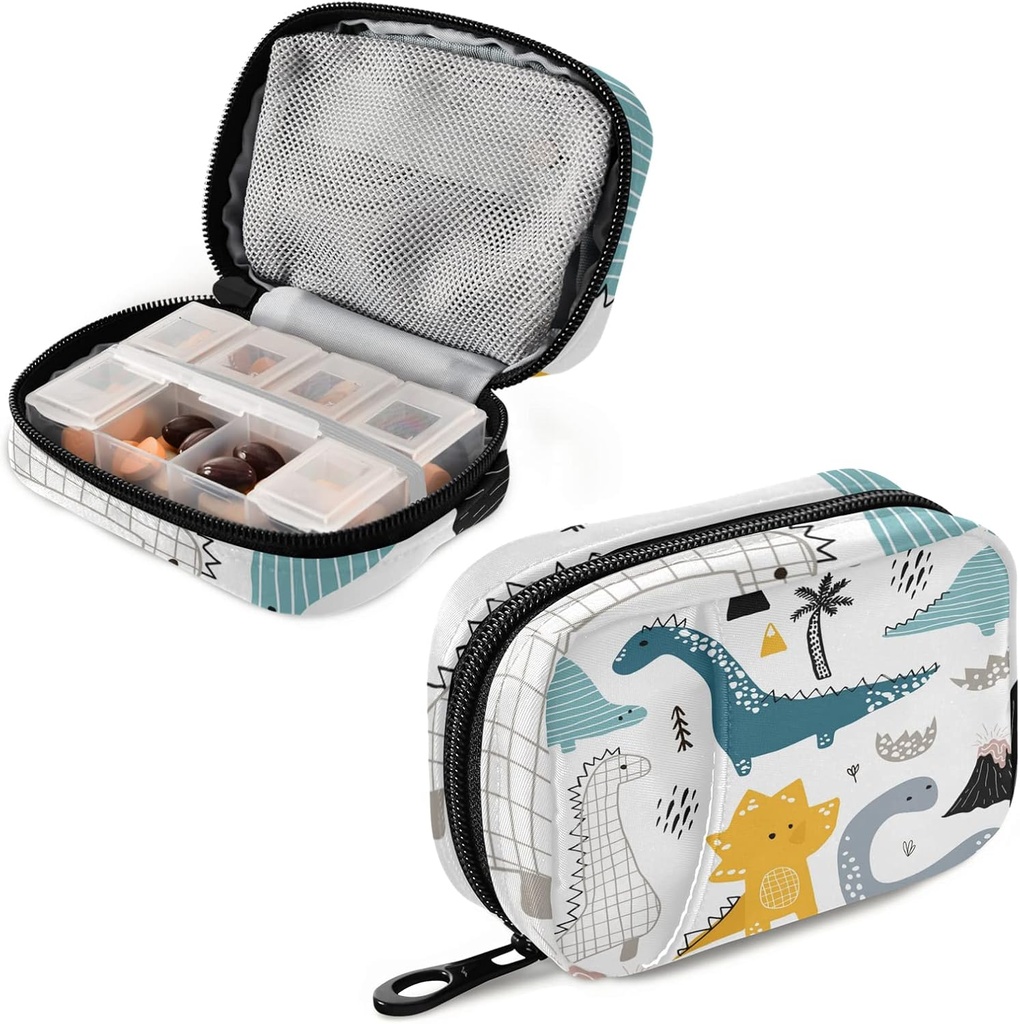 Dinosaur Pill Cases Bag White Dino Vitamin Pill Box Organizers 7 Day Medicine Container Case Supplement Holder