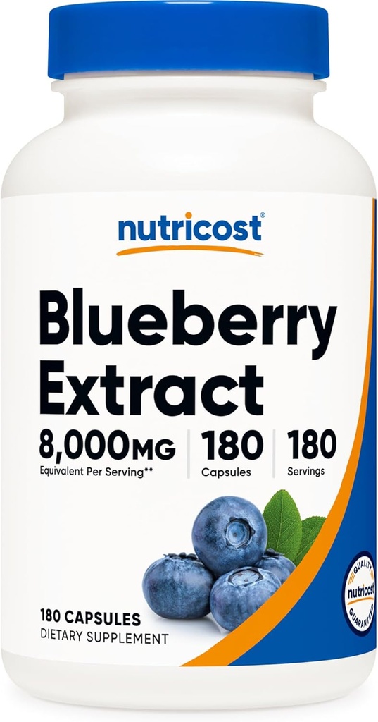 Nutricost Blueberry Extract 8000mg Ækvivalent (fra 160mg af 50: 1 Extract), 180 Kapsler - Vegetarisk, Gluten Free og Non- GMO