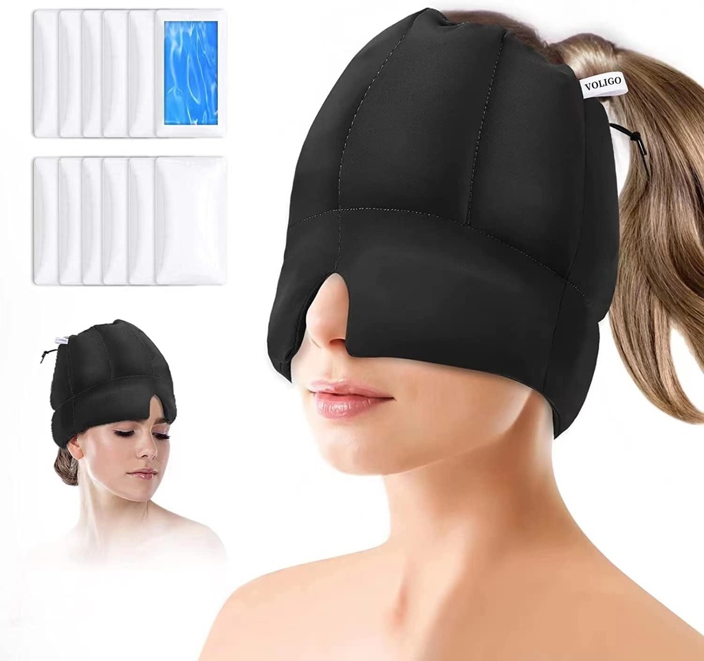 Migræne Ice Head Pack - Headache Relief Cap med Cold Compress, Cooling Gel Cap til Sinus Relief, Ansigtet Cold Compress Head Cover for Spænding, Stress og Hengover Relief (Sort)