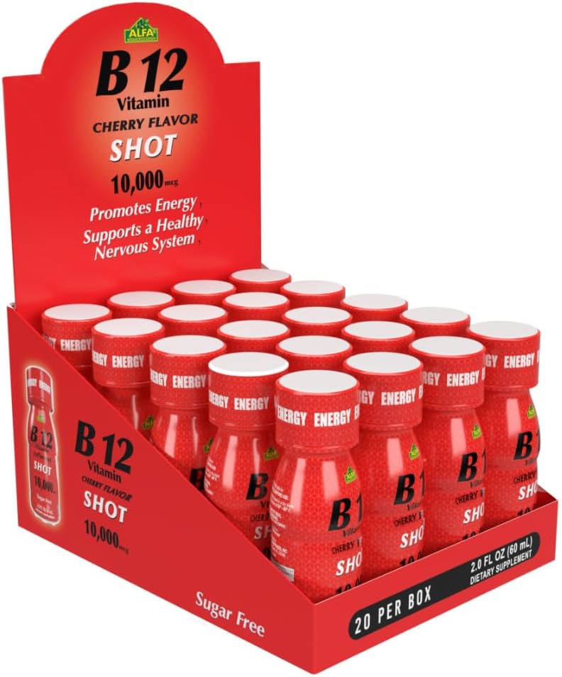 ALFA VITAMINS B12 Vitamin Shot med 10000 MCG Højeste potens - Sukker- Free, Caffe- Free - Energy Shot (2, 0 FL OZ flaske) 20 Pack