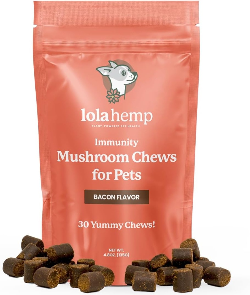 Lolahemp champignon supplement til hunde - smagfulde tygger med økologiske champignon kompleks for immunsystem & kognitiv sundhed - Tyrkiet Hale, Reishi, Shiitake, Maitake & Lions Mane