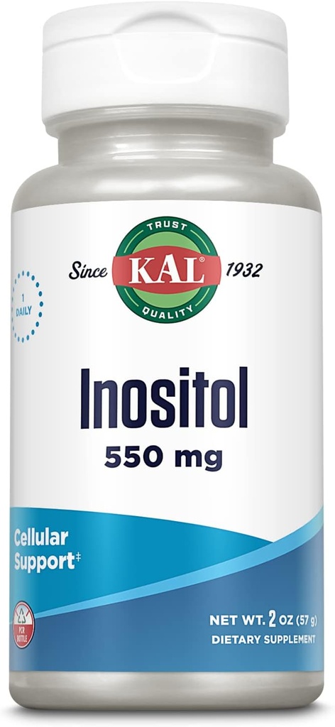 KAL Inositol Powder 550mg, Hjerne Sundhed, Nervesystemet & Mood Support, Cellular Health Support, Forbedret Absorption Formel, Let at blande, Ca.. 102 Tjenester, 2oz