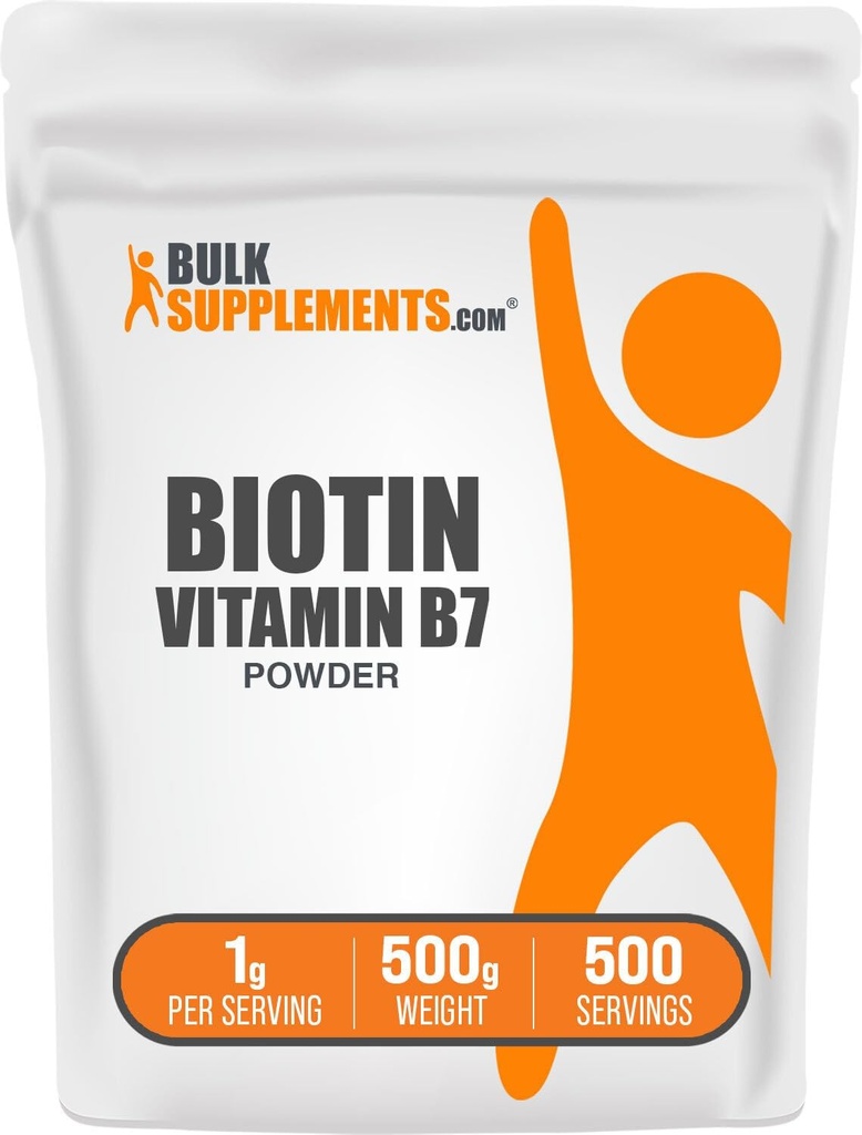 Bulkaddiments.com Biotin 10000mcg Powder - Vitamin B7, Vitaminer til hår, hud og negle - Gluten Free, 1g per Serving (10mg Biotin), 500g (1.1 lbs) (Pack of 1)