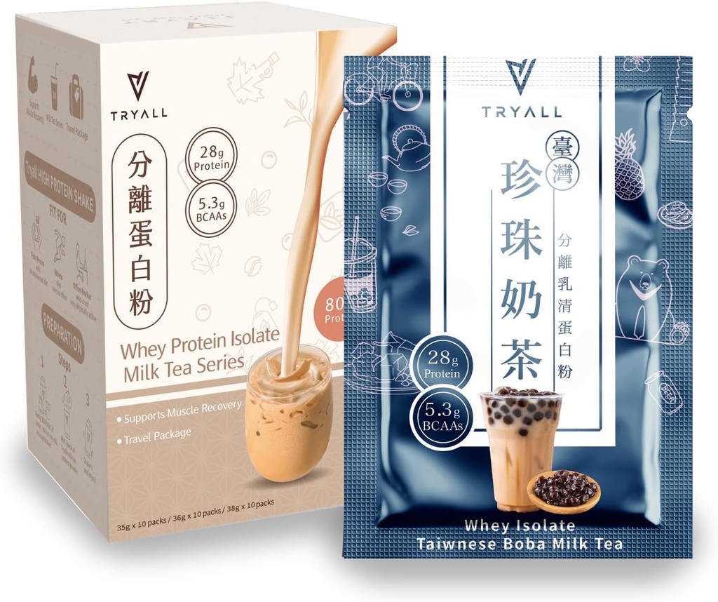 TRYALL Recharge Post Workout Supplement Daily Muscle Builder & Inddrivelse Supplement (Taiwan Bubble Milk Tea, 10 pakker)