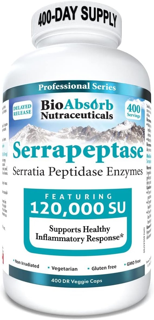 BioAbsorb Serrapeptase Supplement 120000 SPU, høj potens, forsinket udgivelse