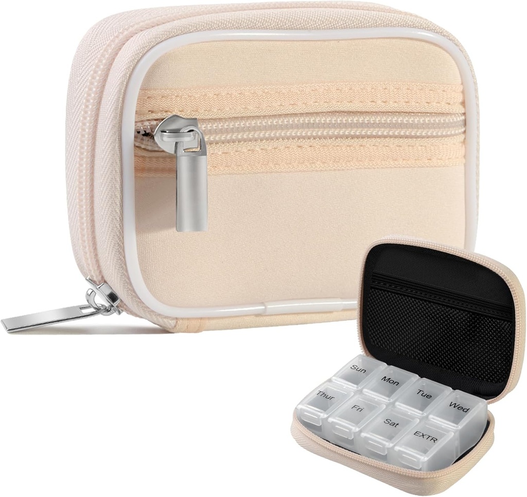 Pill Case Ugentlig rejse Pill Organizer til Purse med Aftagelig 7 Day Pill Box Premium Neopren Pill Container til Rejse Purse Tilbehør, Vitamin, tillæg, små stykker Organisering-Cream Gul