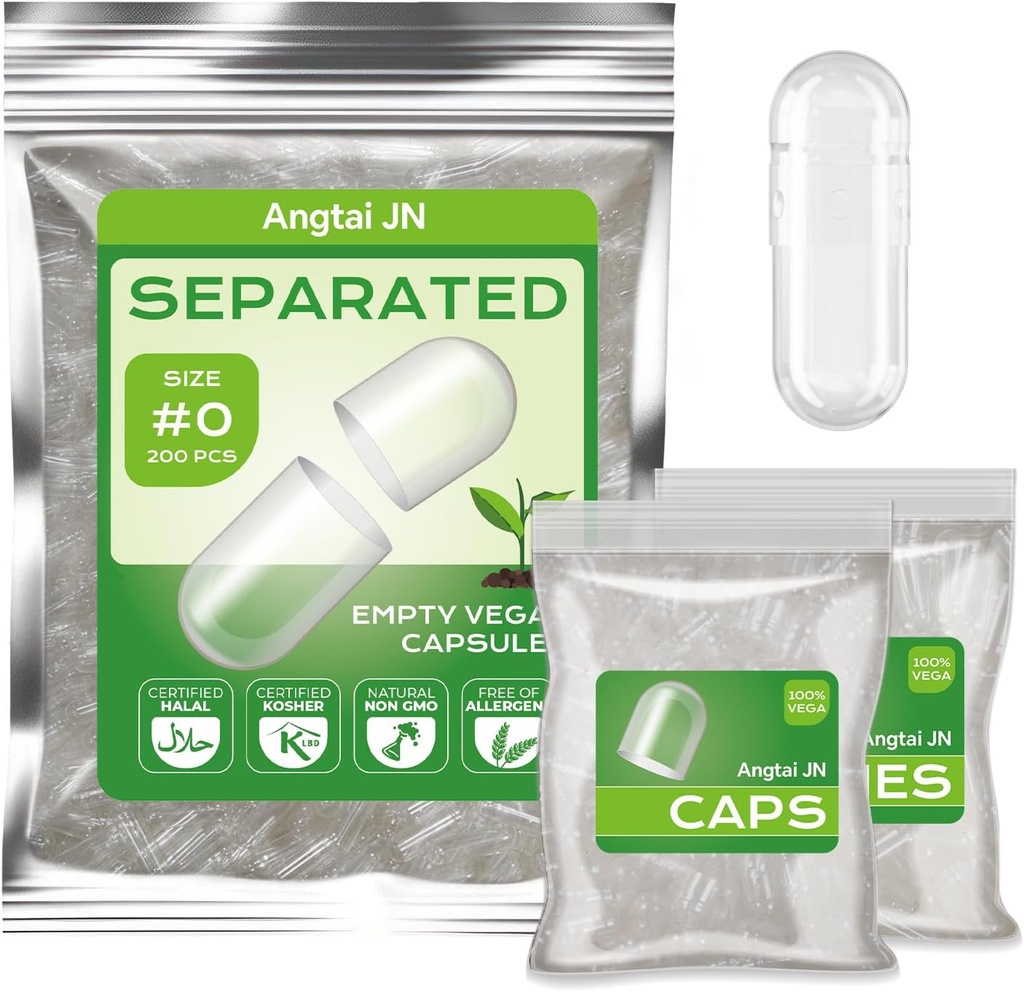 Vegansk Størrelse 0 Separated Capsules Tomme Pille Caps Plant Based Clear (200 Caps + 200 Karrosserier) Gluten Free, Non- GMO, Halal Certified Filling Kit til Vegetarisk gør dine egne Kosttilskud