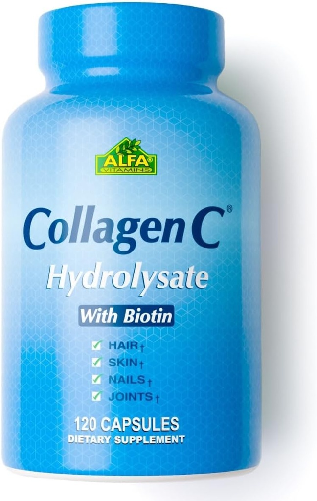 Premium Collagen Hydrolysat Af Alfa Vitamin - Anti- Aging Nutritional Supplement Rich In Vitamin C - Hud, Nails & hår foryngelse - Understøtter ben & muskel sundhed - Made in USA - 120 Kapsler
