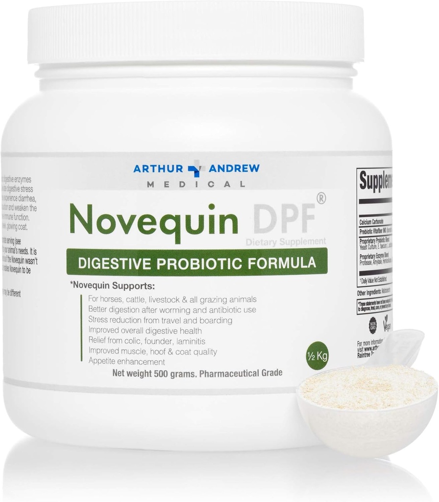 Arthur Andrew Medical, Novequin DPF, fordøjelsesfremmende probiotisk formel for store dyr, Prebiotika, Probiotika, og enzymer, non-GMO, 500 bedstemor