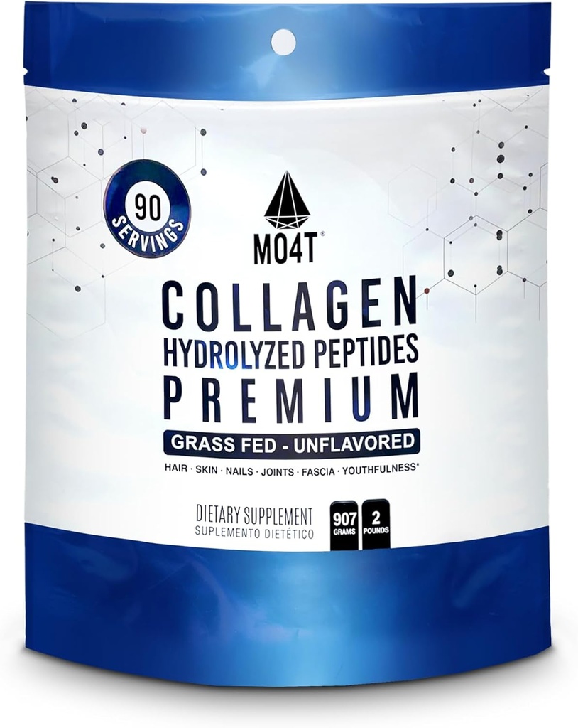 MO4T Collagen Peptides - Grass- Fed Collagen- Hydrolyzed Collagen Powder- Unflavored- 2 Pounds Collagen- Large Collagen Powder
