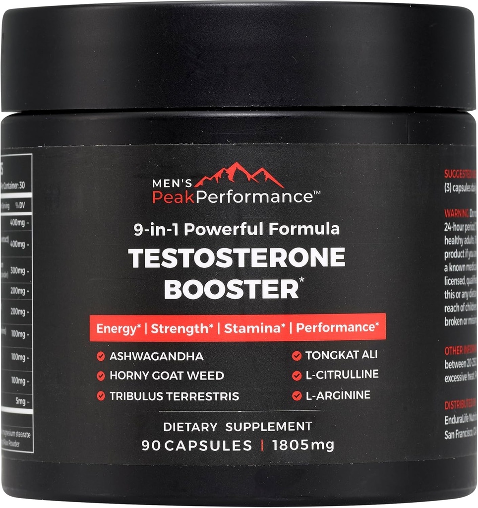MANDS PeakPerformance - Testosteron booster supplement til mænd - Boost Stamina, muskelvækst, energi, styrke, Endurance & Drive - Ashwagandha, Tribulus, L- Arginin, Tongkat Ali- 90 Kapsler